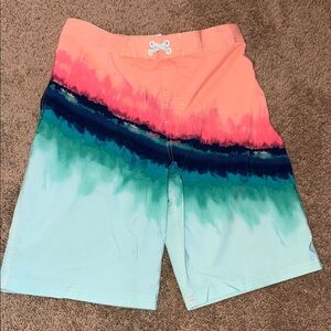 Wonder Nation Boys’ Ombre Swim Trunks Youth XL (14-16) – Bright Coral → Teal